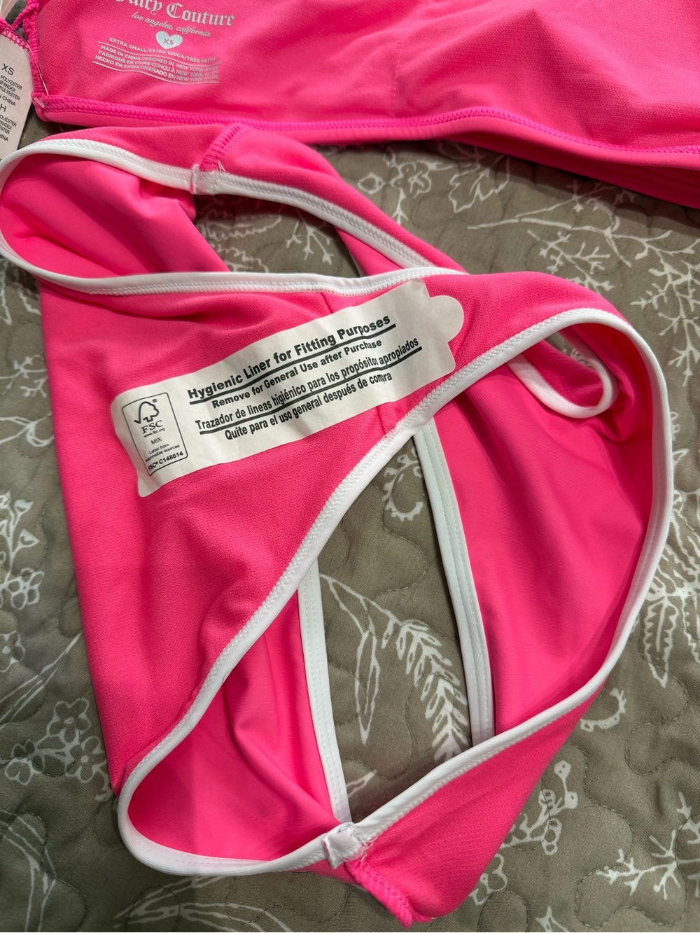 NWT Juicy Couture Bright Pink Swim Set with White Trim and Skirt - Picture 3 of 7